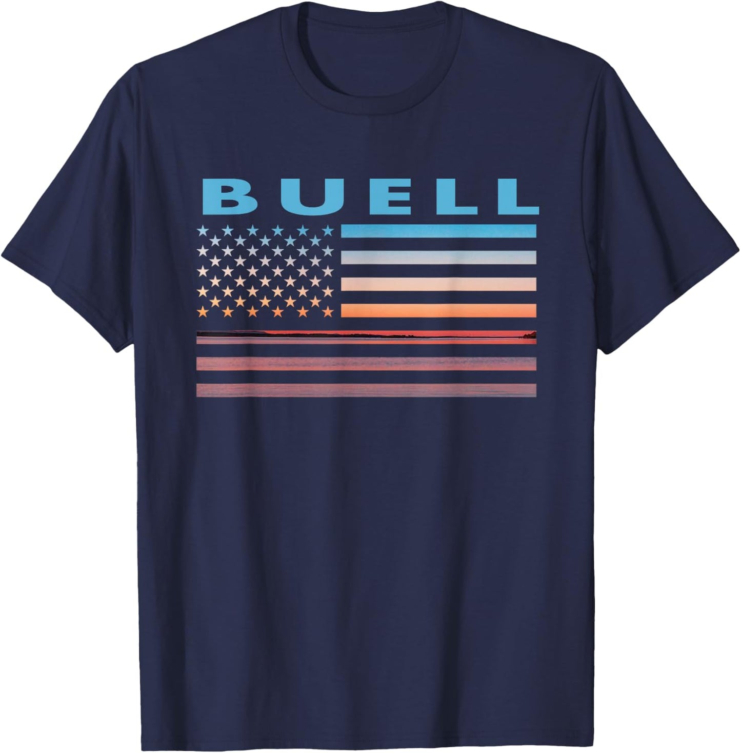 Vintage Sunset American Flag Buell, Montana Men T-Shirt - T-Shirt | Navy
