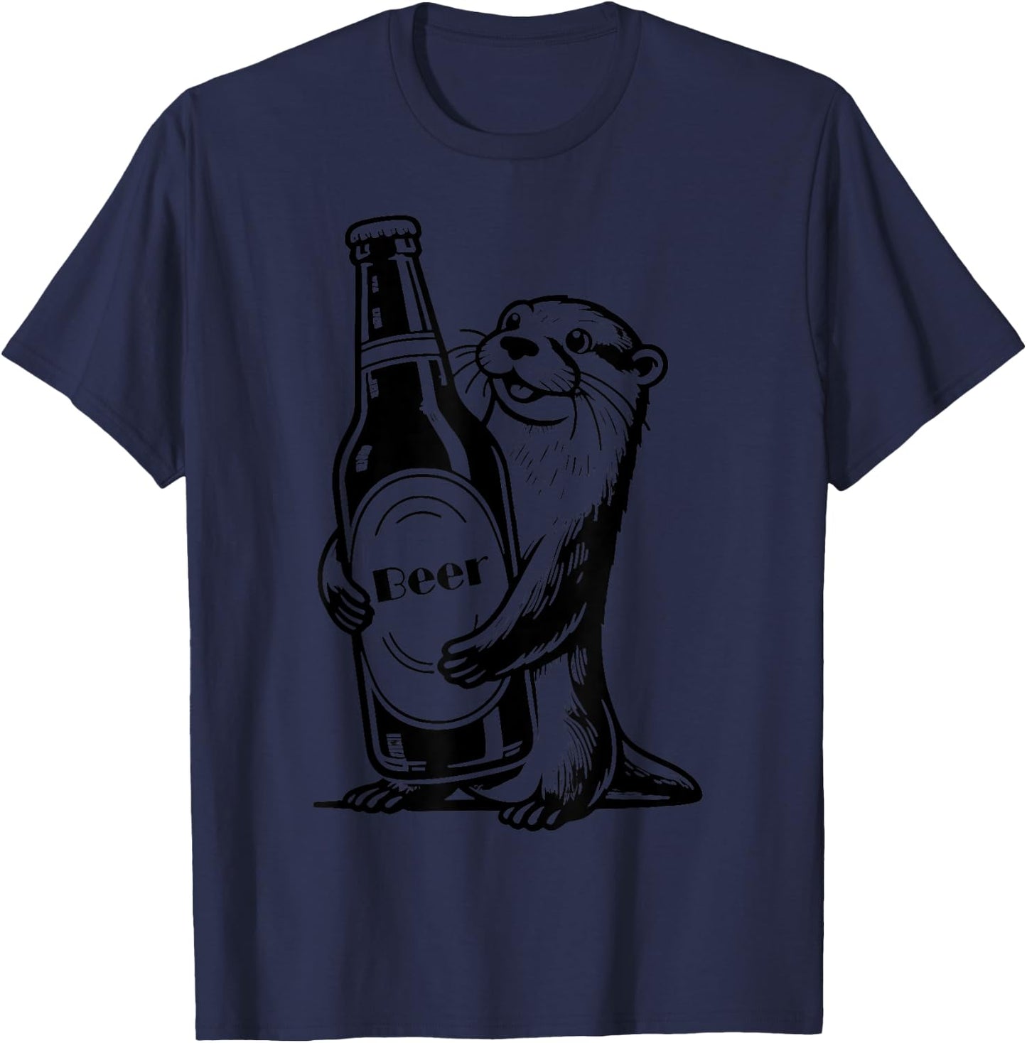 Funny Cute Otter Holding Beer Cool Animal Sea Otters T-Shirt - T-Shirt | Navy