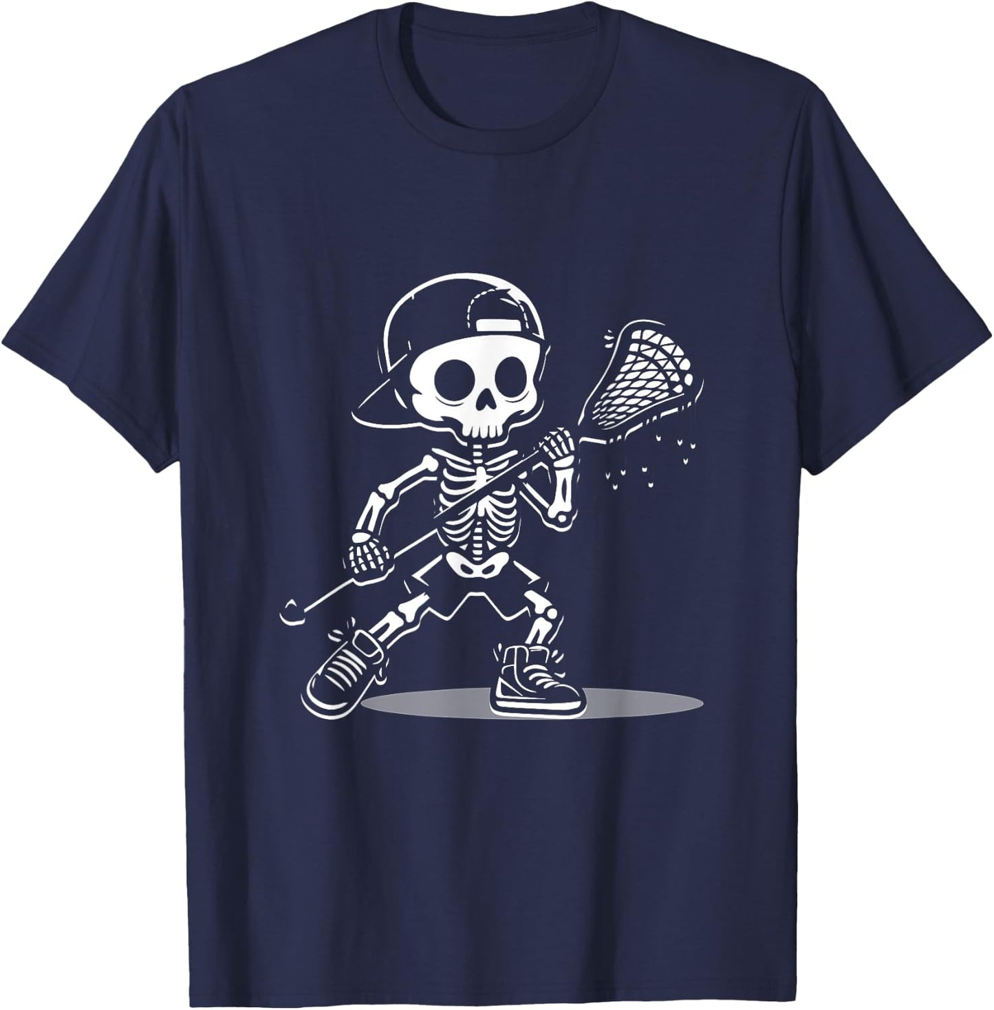 Kid Halloween Skeleton Playing Lacrosse Sport Player Costume T-Shirt - T-Shirt | Navy