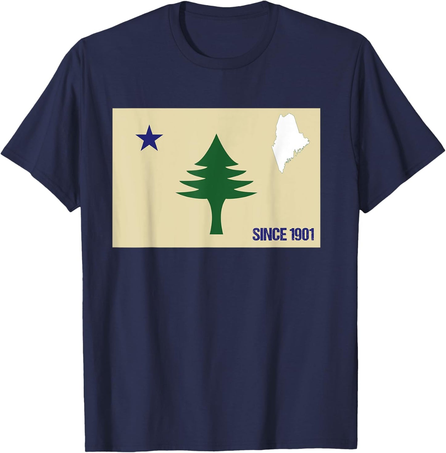 Maine Pine Tree State Flag Pride Patriotic Retro Vintage T-Shirt - T-Shirt | Navy