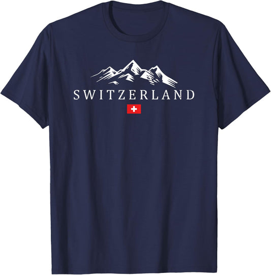 Vintage Switzerland Vacation | Switzerland Lover T-Shirt - T-Shirt | Navy