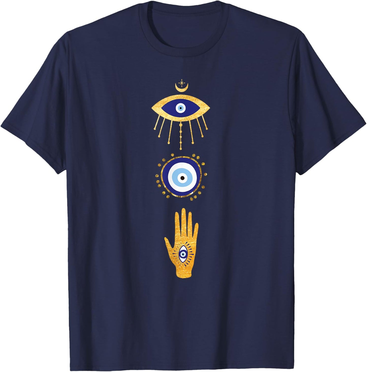 Evil Eye Hamsa Hand Greek Eye Snake - Witch Curse Protection T-Shirt - T-Shirt | Navy