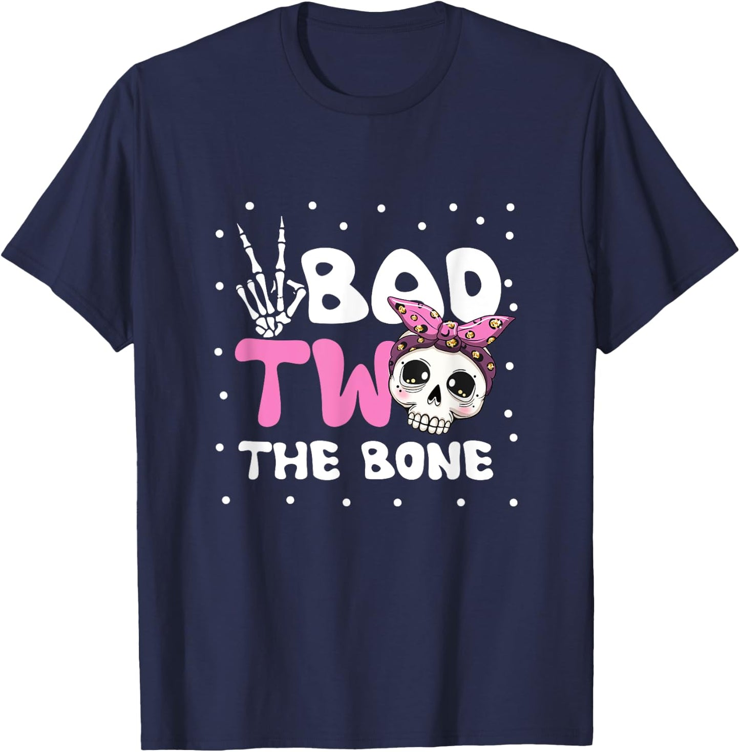 Bad Two The Bone Toddler Halloween 2nd Birthday Checkered T-Shirt - T-Shirt | Navy