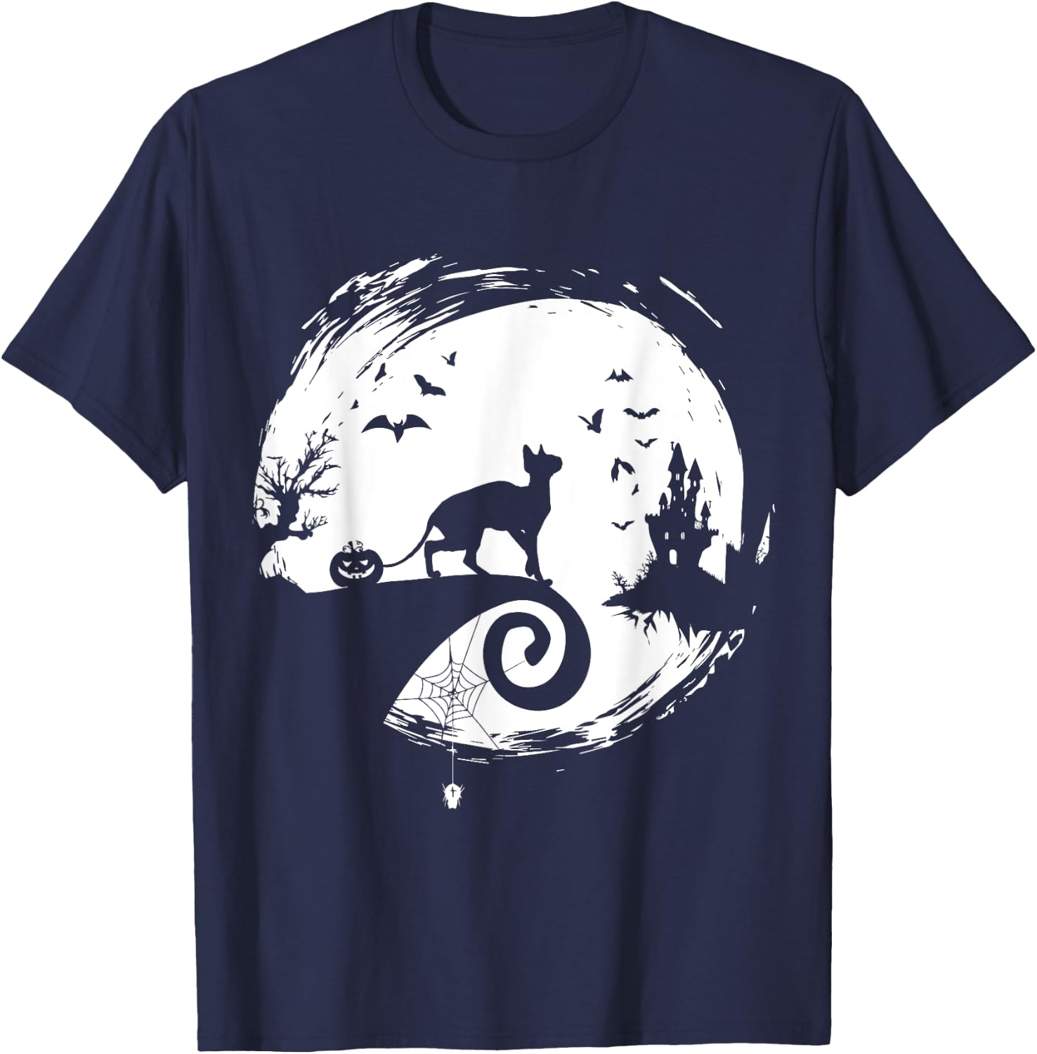 Cornish Rex Halloween Costume Moon Silhouette Creepy T-Shirt - T-Shirt | Navy