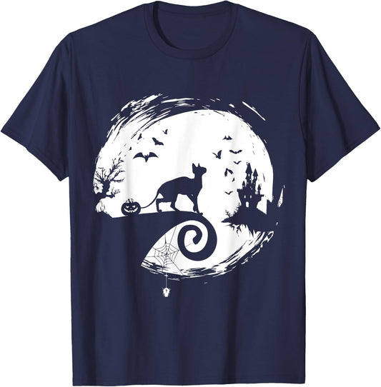 Cornish Rex Halloween Costume Moon Silhouette Creepy T-Shirt - T-Shirt | Navy