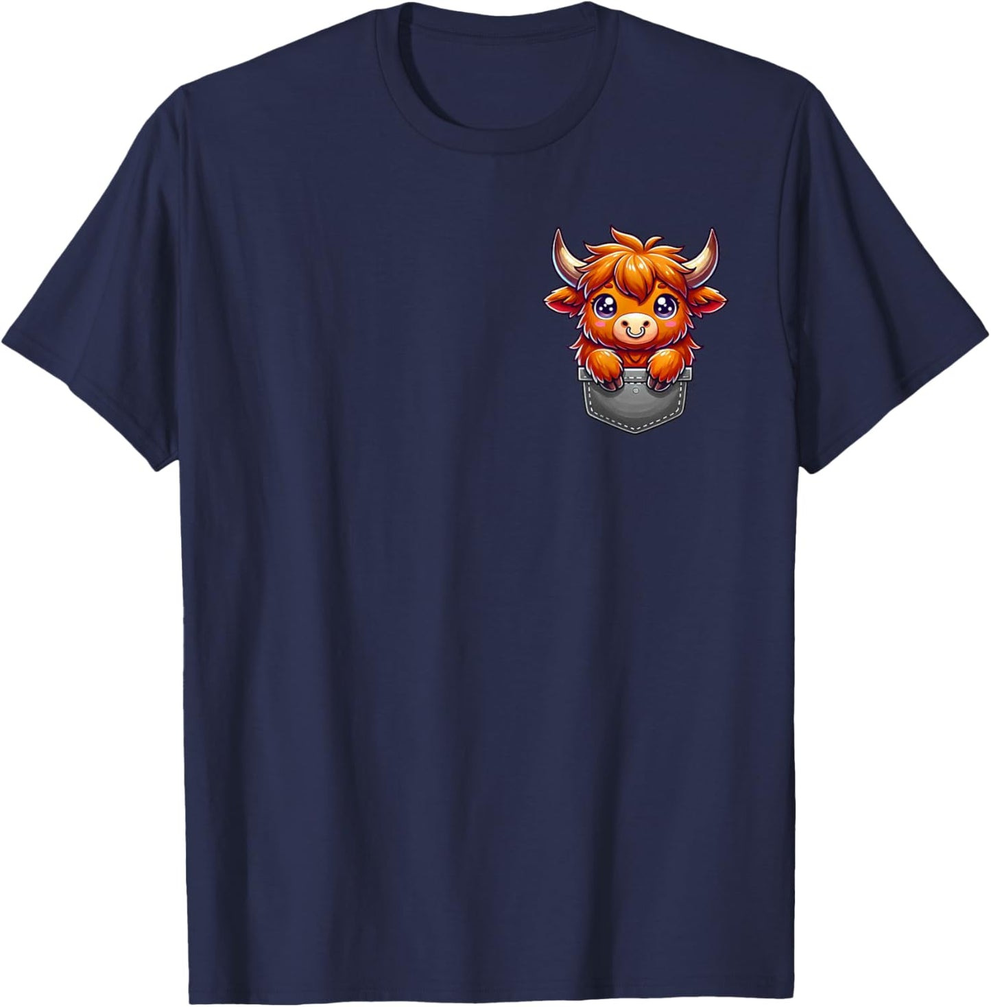 Pocket Scottish Highland Cow Lover Cow Scotland Farm Animal T-Shirt - T-Shirt | Navy