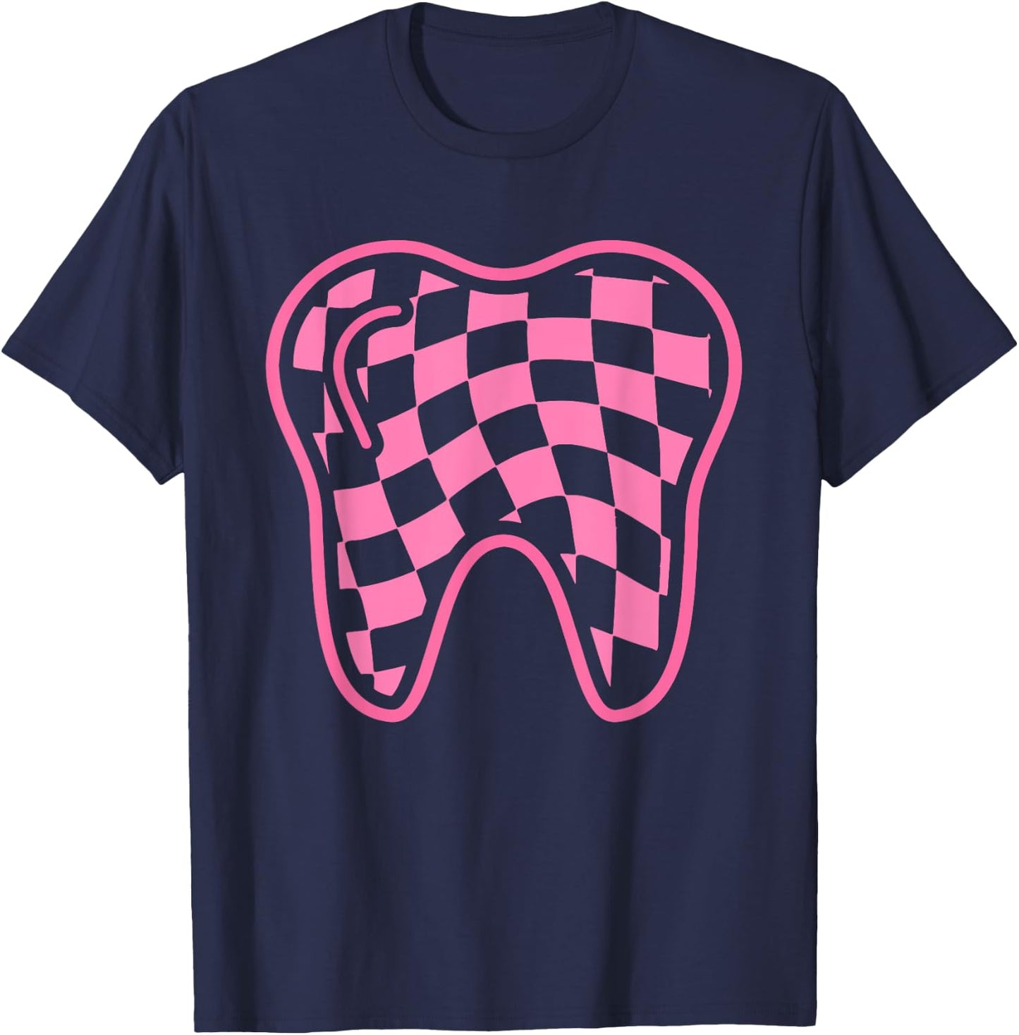Checkerboard Tooth Dental Hygienist Squad Groovy Dentist T-Shirt - T-Shirt | Navy