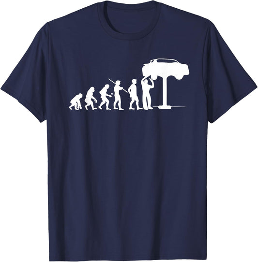 Evolution Mechanic Funny Automotive Technician Gift T-Shirt - T-Shirt | Navy