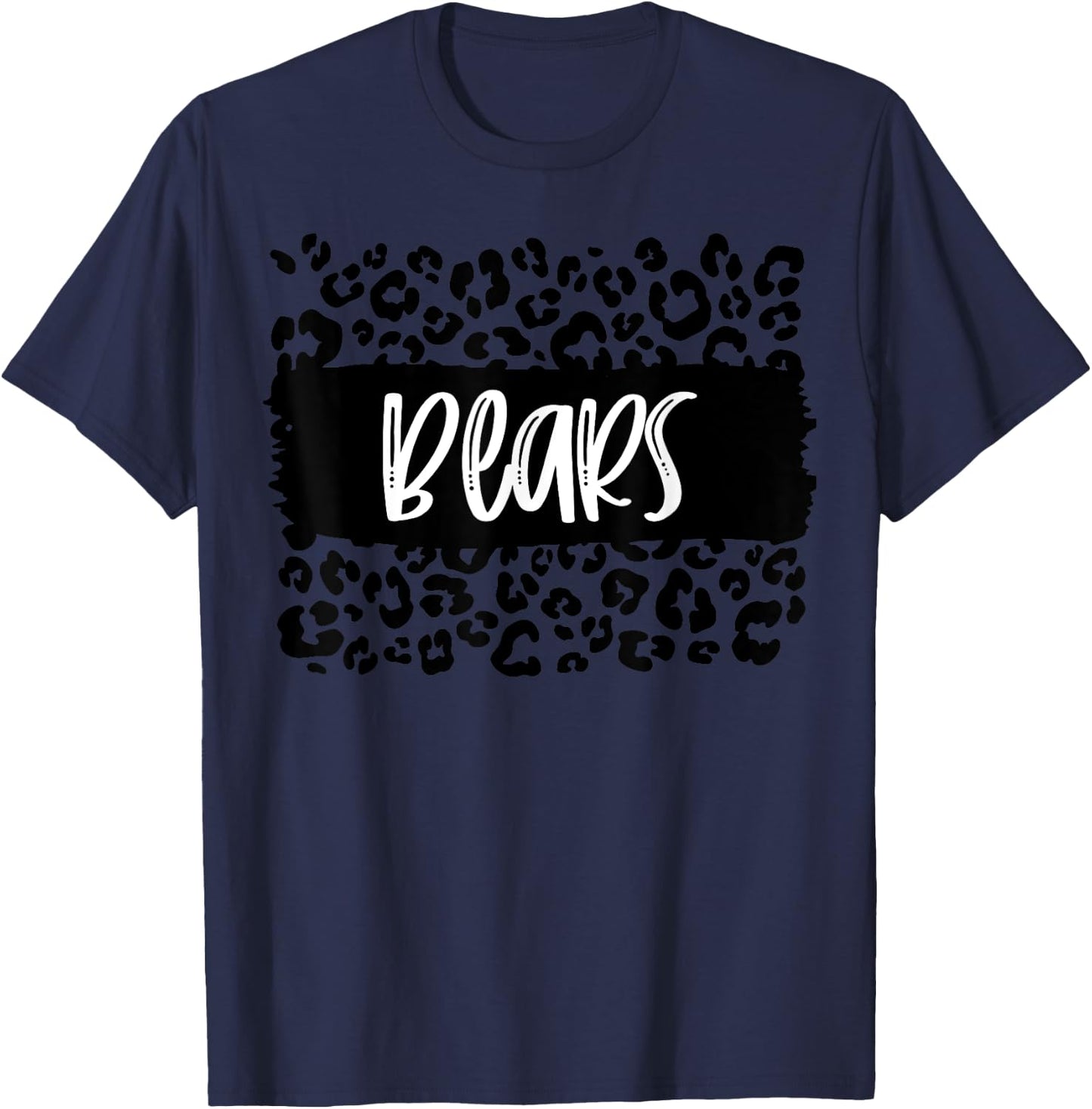 Bears Team Mascot School Spirit Game Night Leopard Print T-Shirt - T-Shirt | Navy