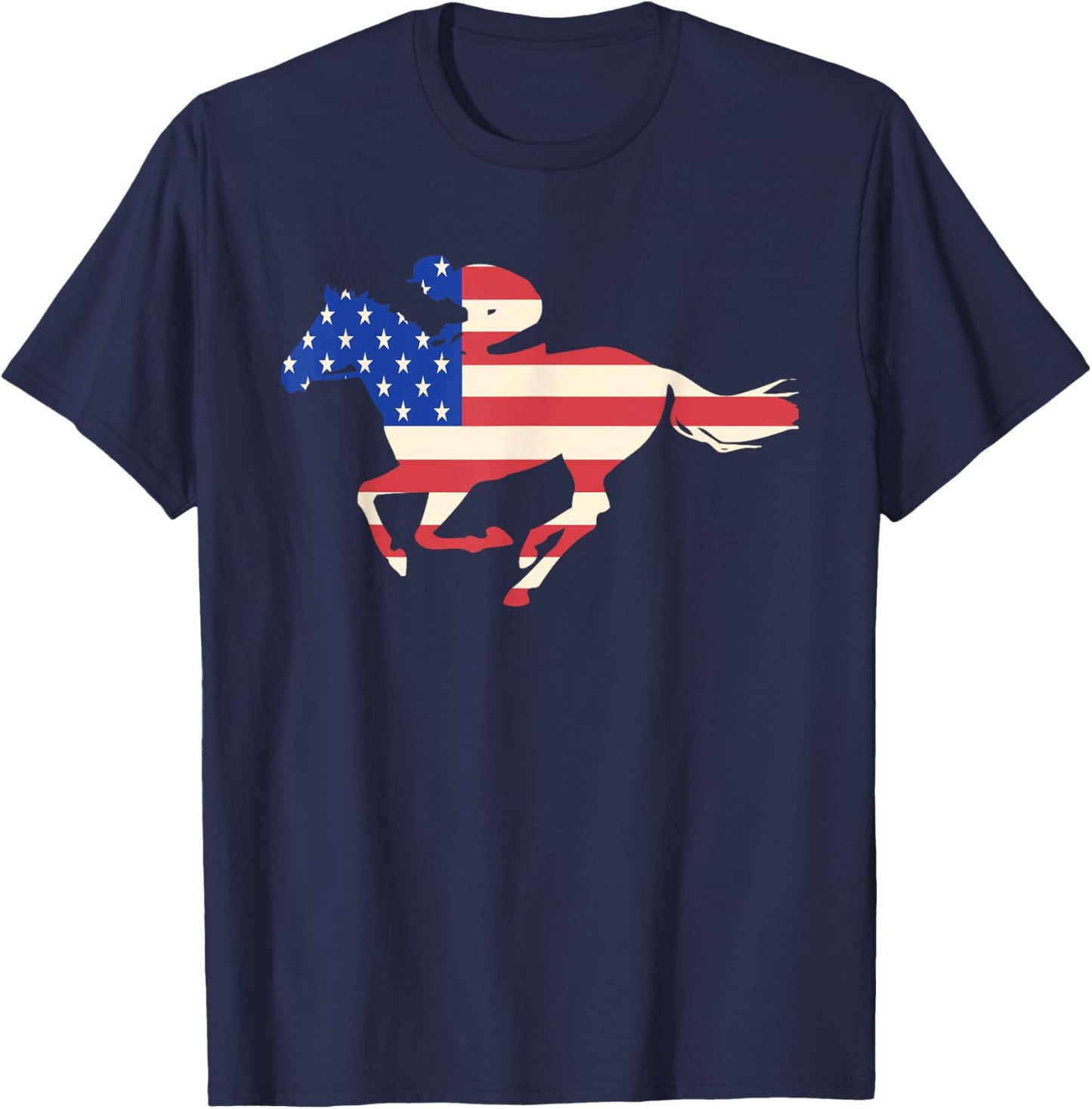 Horse Racing American Flag Equestrian Jockey Gift T-Shirt - T-Shirt | Navy