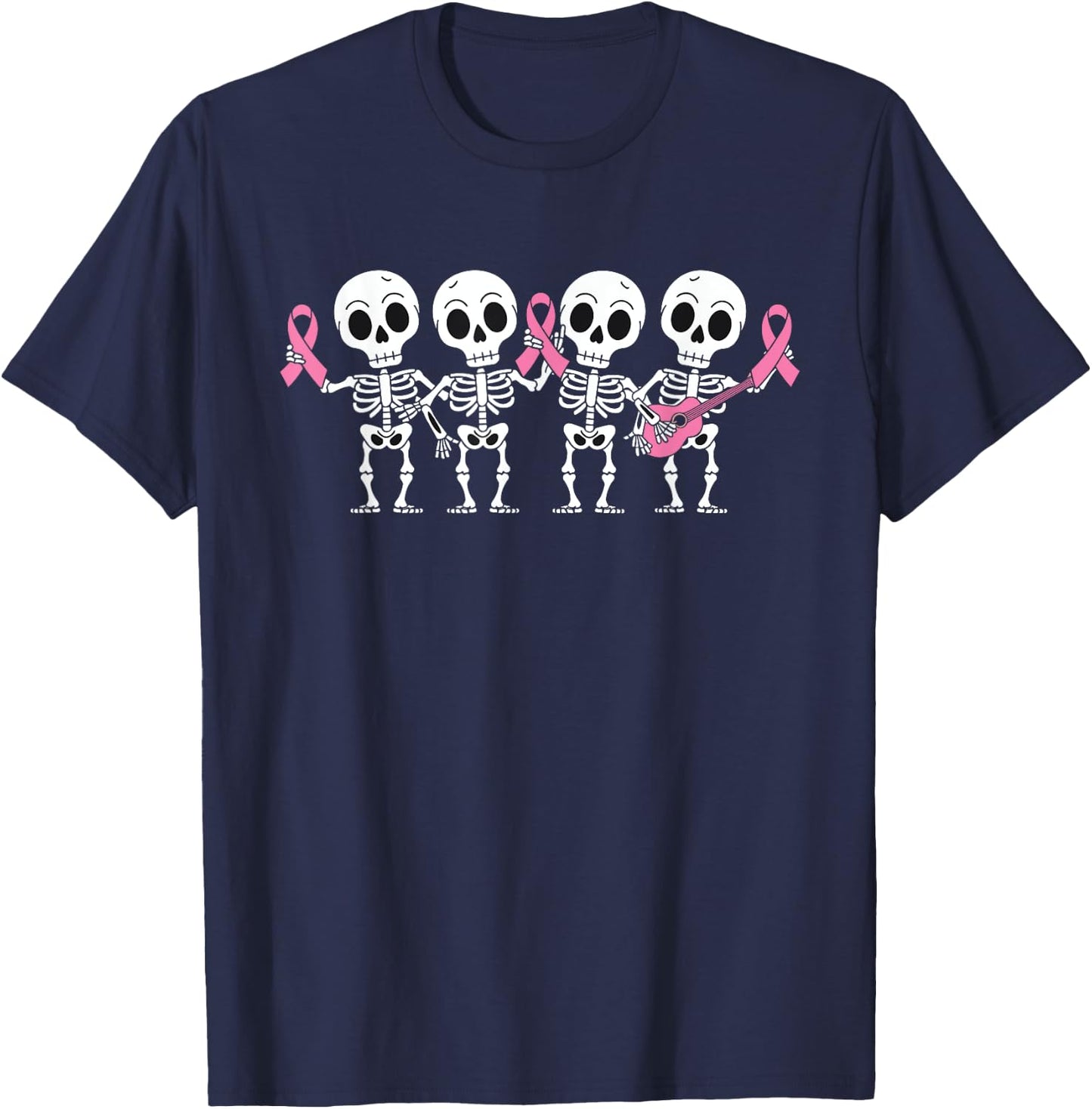 Pink Ribbon Breast Cancer Awareness Skeleton Women Men Kids T-Shirt - T-Shirt | Navy
