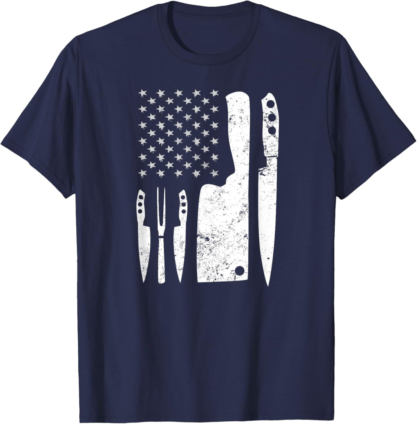 Cooking Chef Gifts & Chef Knife | Patriotic 4th of July US Flag Shirt - Men's Black Short Sleeve Classic Fit - Small T-Shirt - T-Shirt | Navy
