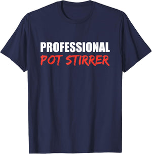 Chef Cook Culinary Professional Kitchen Cooking Professional Pot Stirrer - Black, Small, , Short Sleeve, Cotton Blend, Classic Fit, Mandarin Collar, Modern Professional, Imported T-Shirt - T-Shirt | Navy