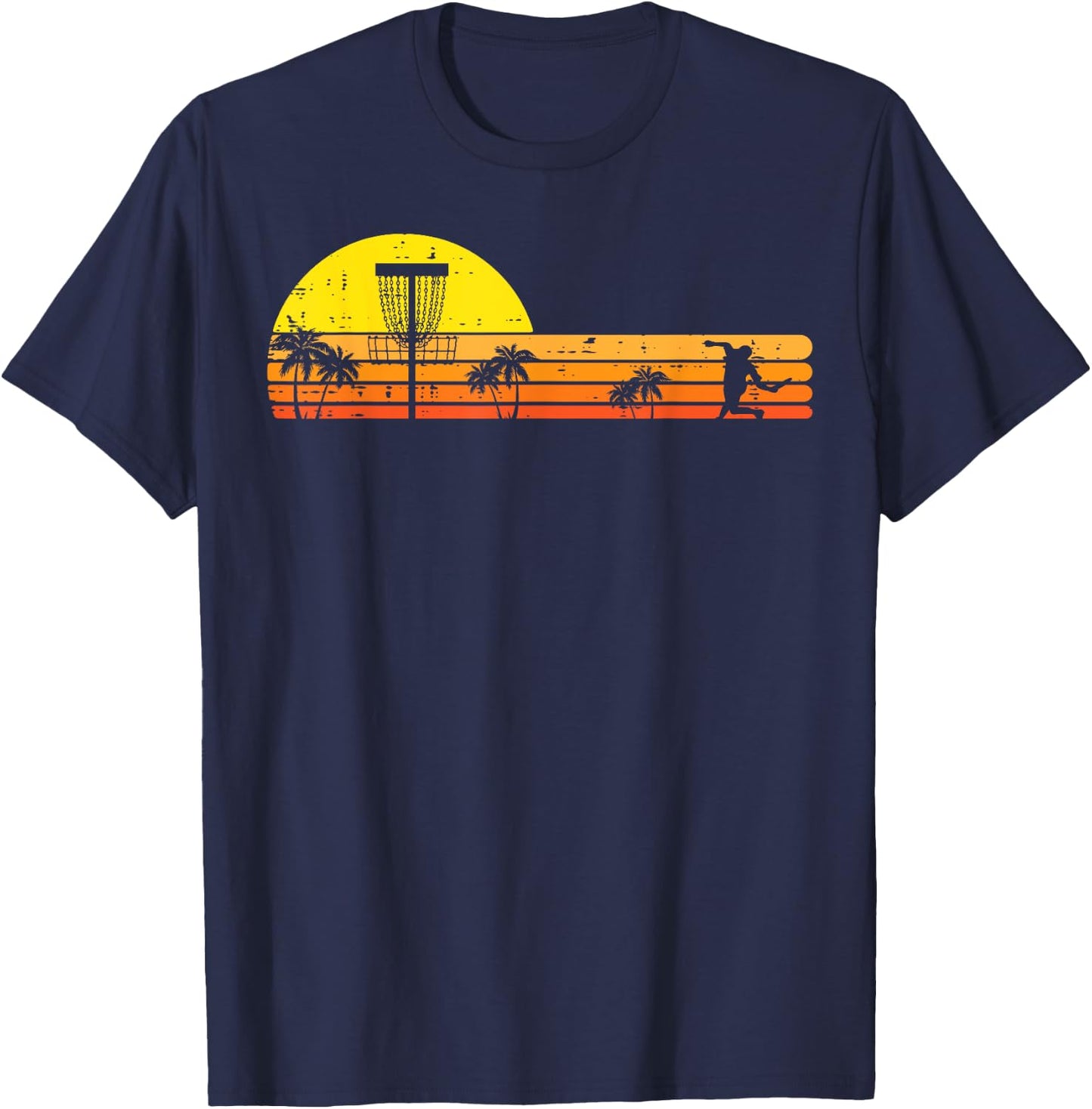 Disc Golf Palm Trees Retro Frisbee Frolf Sport Men Women Kid T-Shirt - T-Shirt | Navy