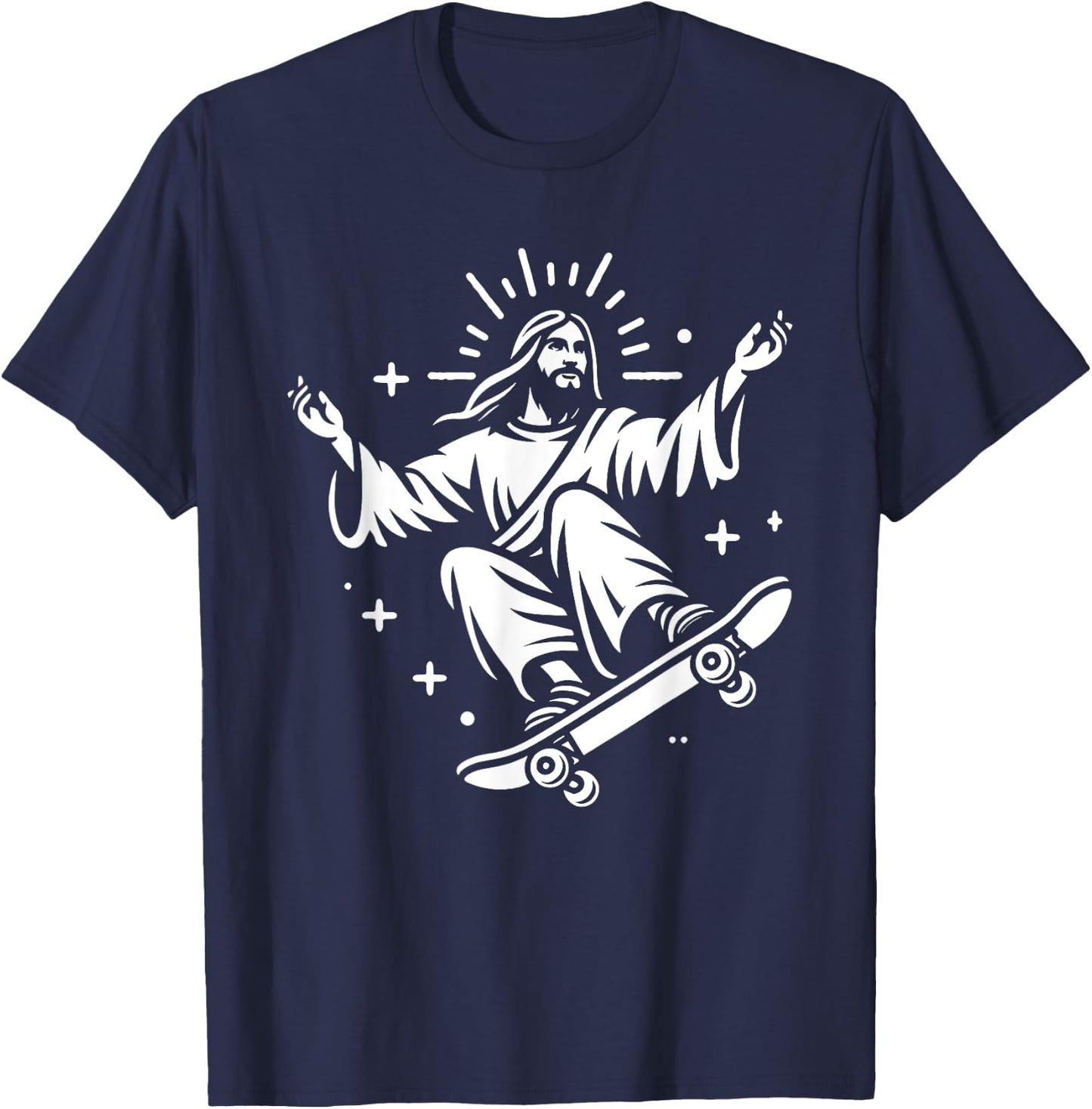 Jesus Riding Skateboard Funny Christian Skateboarding T-Shirt - T-Shirt | Navy