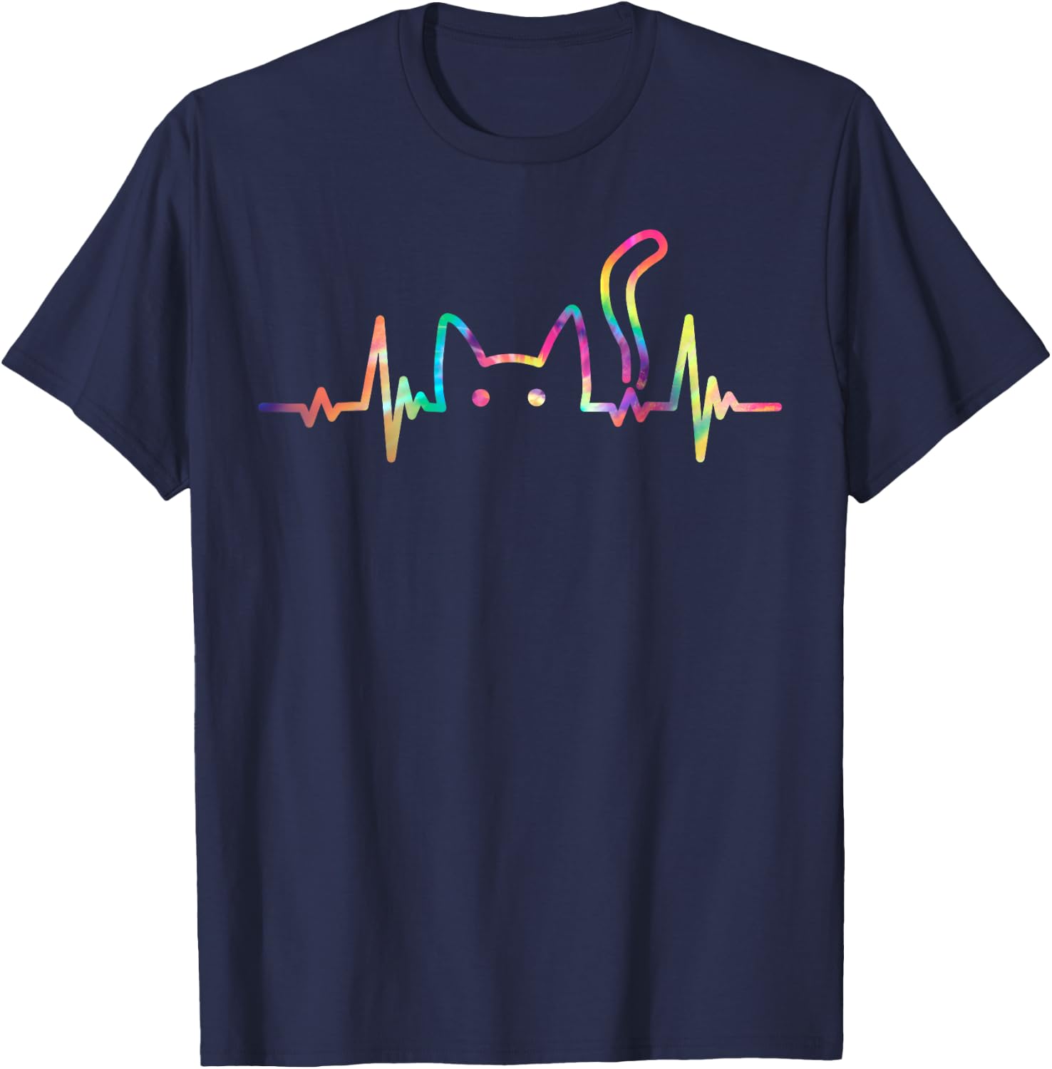 Heartbeat Cat Lover Animal Silhouette Cute Cat Women Girls Kids T-Shirt - T-Shirt | Navy