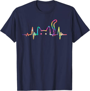 Heartbeat Cat Lover Animal Silhouette Cute Cat Women Girls Kids T-Shirt - T-Shirt | Navy