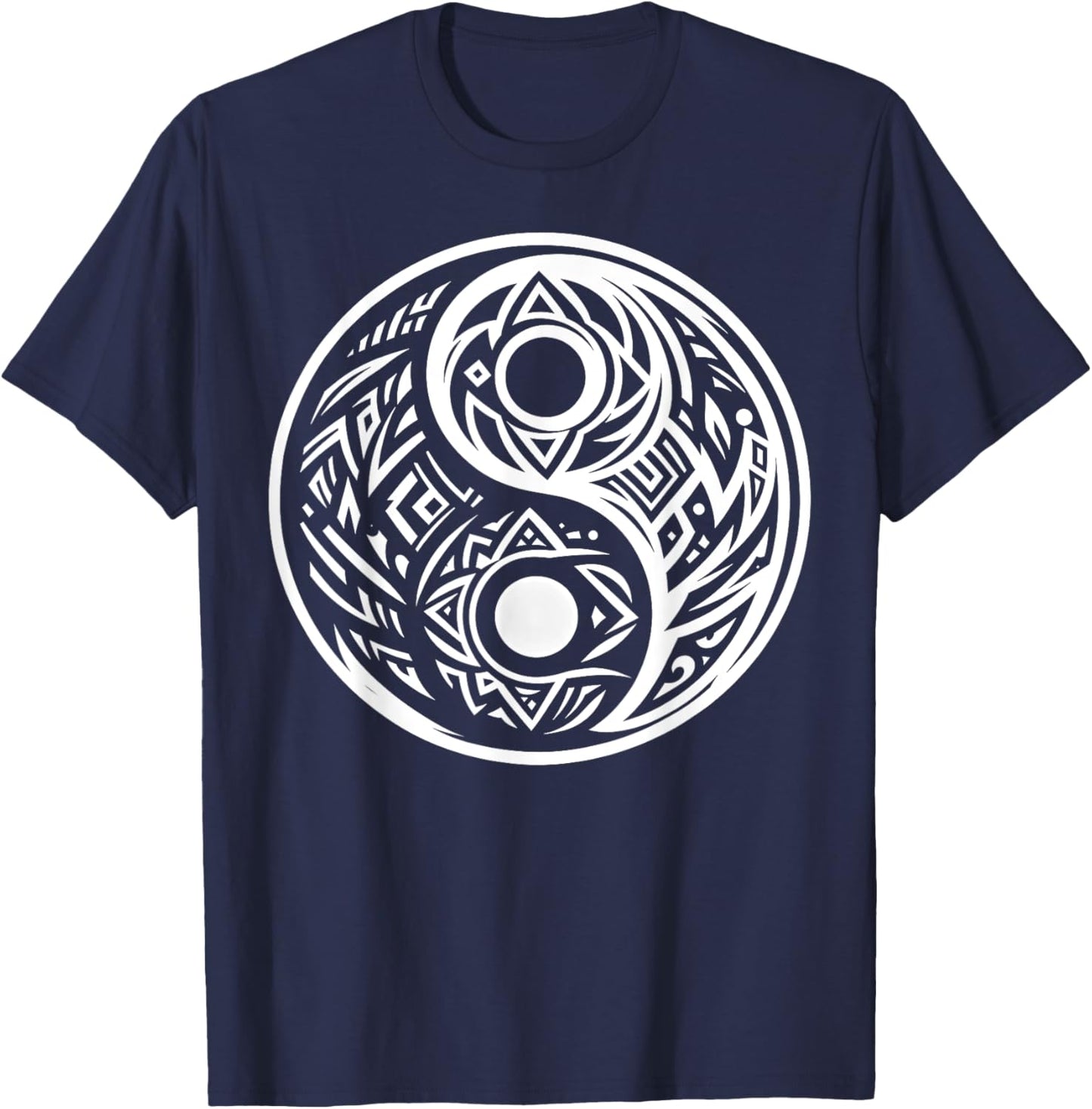 Cool Yin and Yang Symbol Tribal Art Style Men Women T-Shirt - T-Shirt | Navy