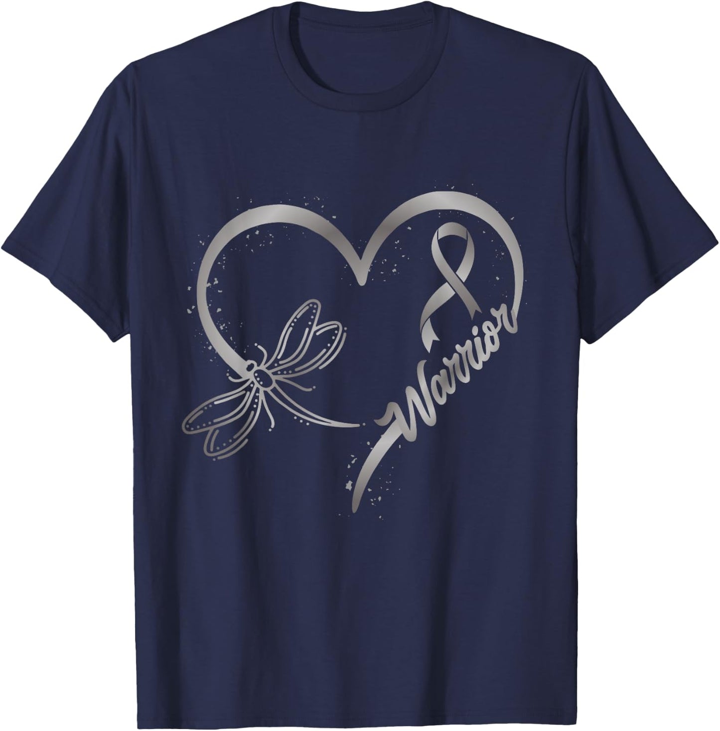 Brain Cancer Warrior Dragonfly Grey Ribbon Hope T-Shirt - T-Shirt | Navy