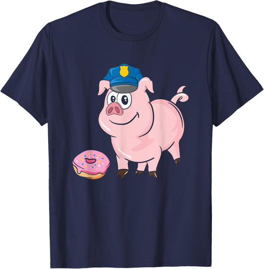 Pig Cop & Donut Funny Police Officer Blue Line Cop Protest T-Shirt - T-Shirt | Navy