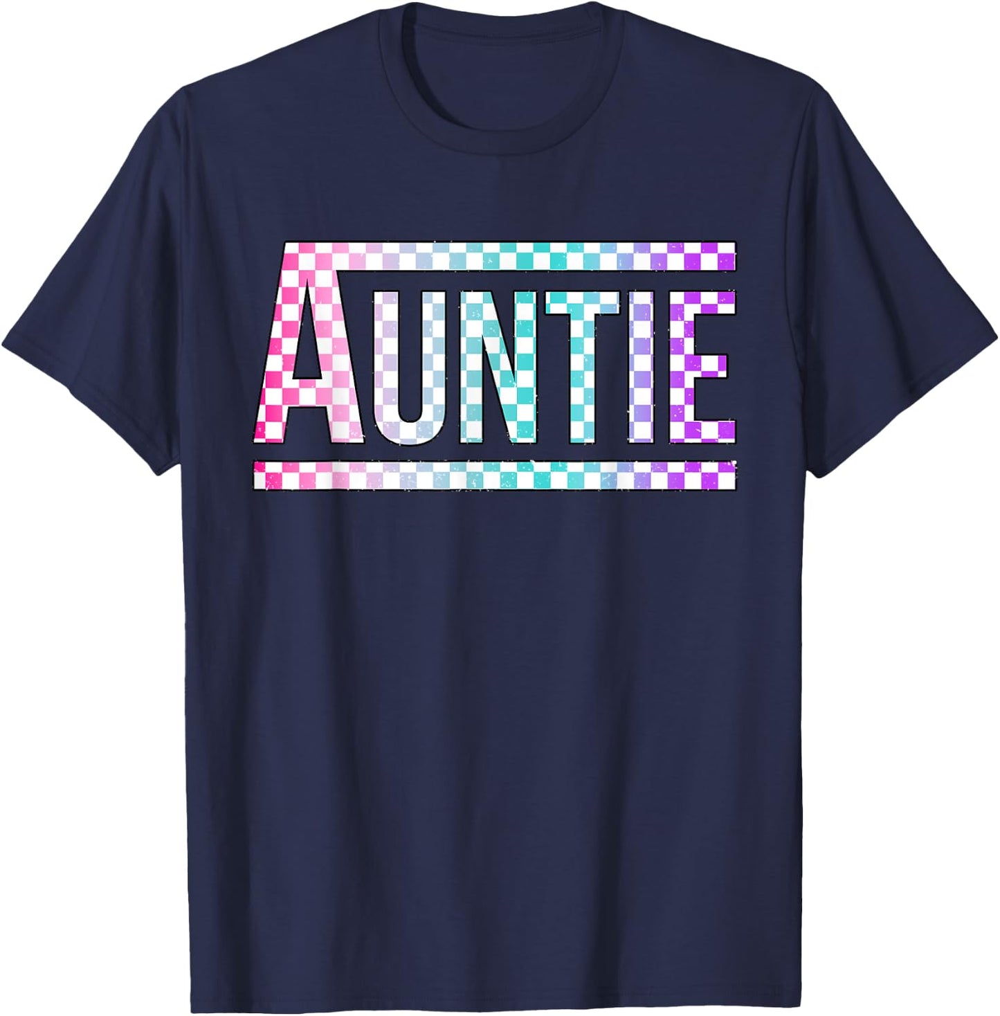 Auntie Checkered Tie Dye Family Mother's Day Pit Crew Women T-Shirt - T-Shirt | Navy