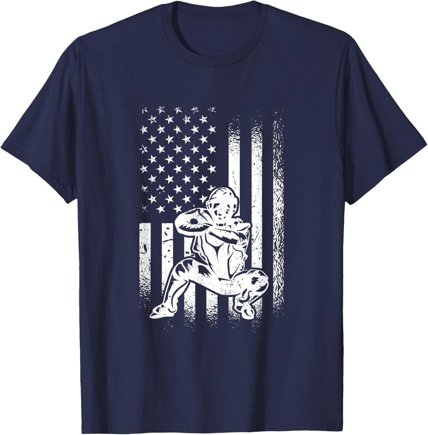 American Baseball Catcher, US Flag Catcher T-Shirt - T-Shirt | Navy