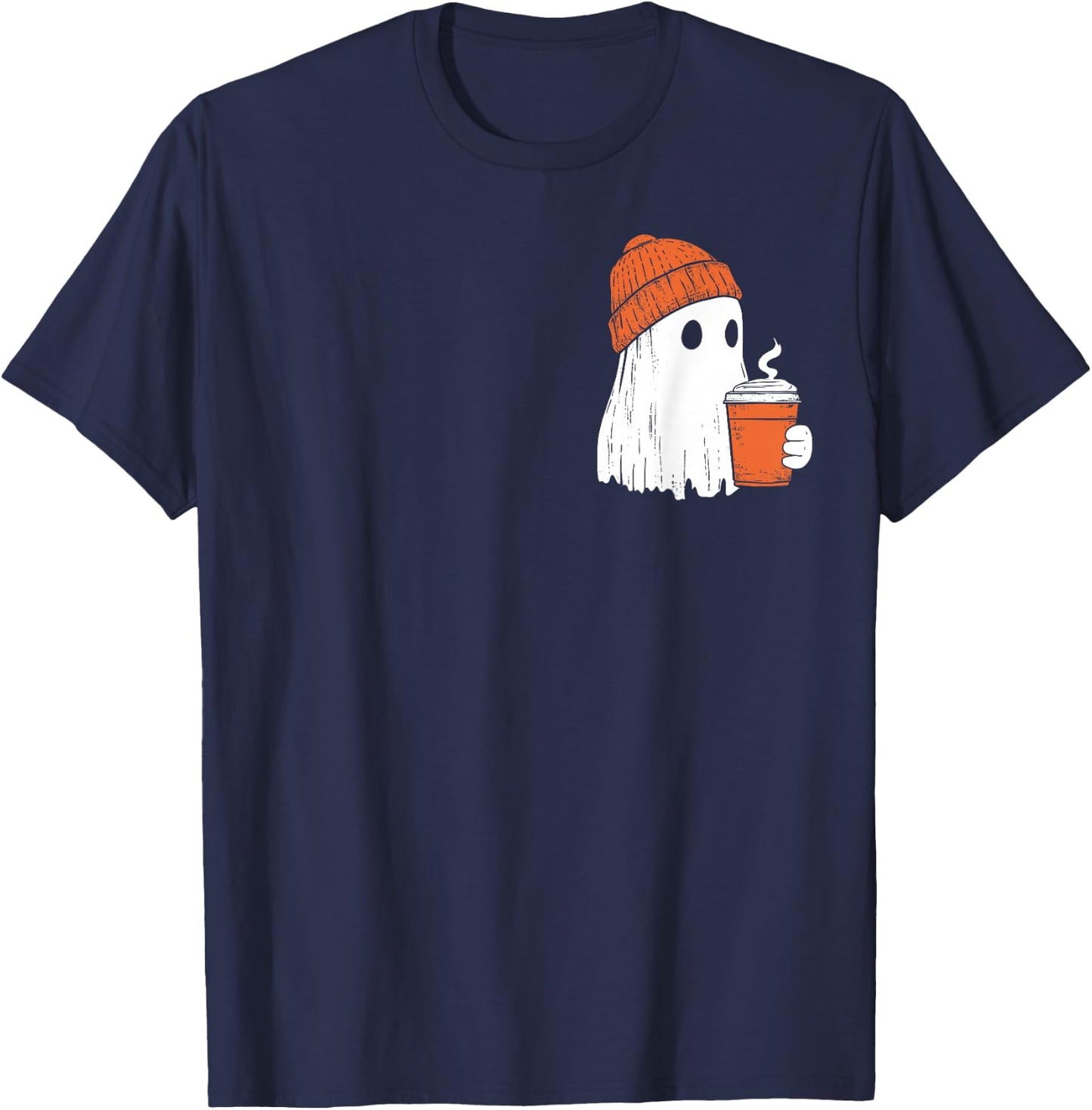 Ghost Drinking Coffee Funny Halloween Costume Coffee Lover T-Shirt - T-Shirt | Navy