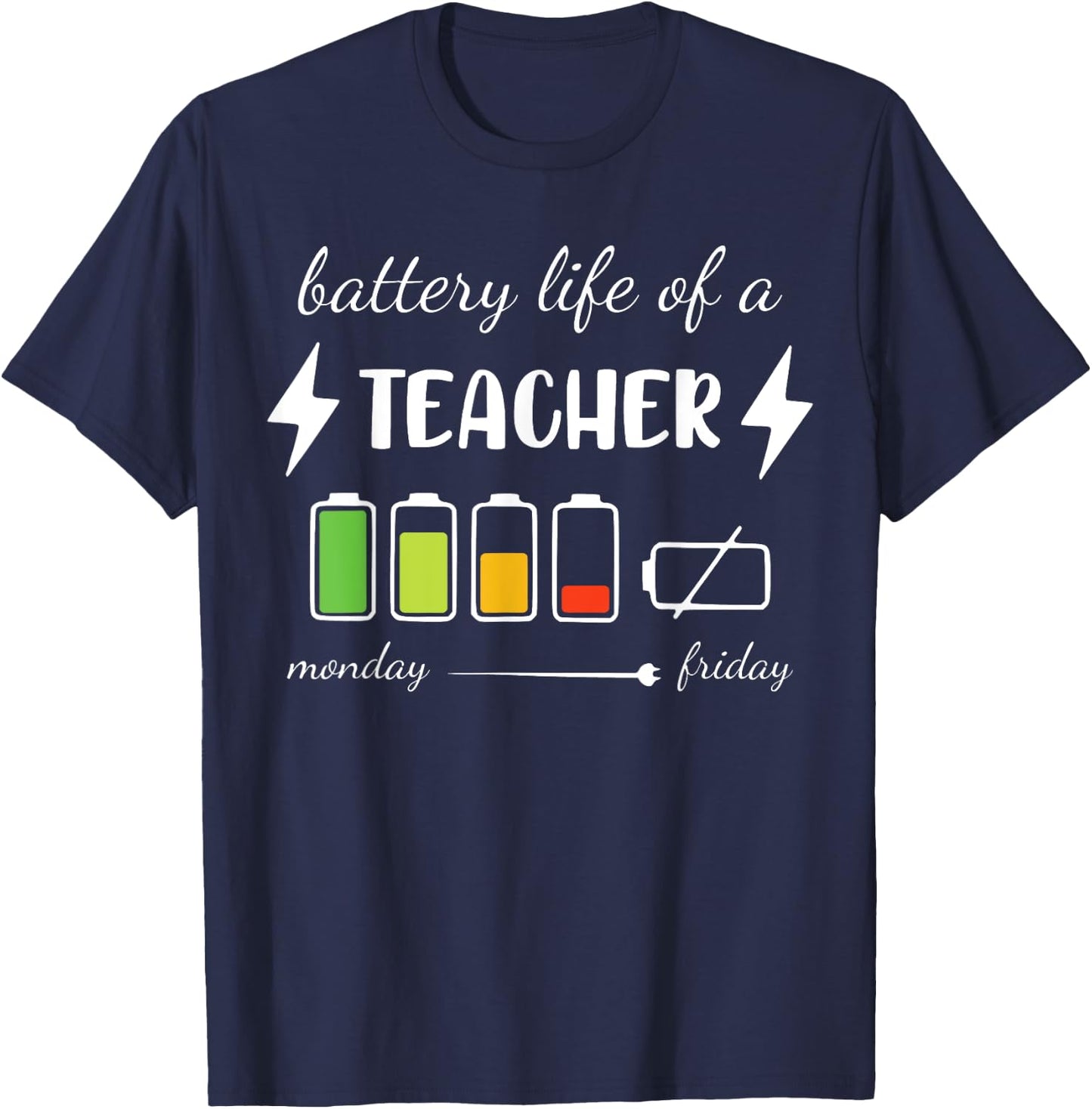 Battery Life Of A Teacher Monday Friday Teacher Women T-Shirt - T-Shirt | Navy