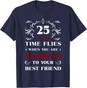 25 Years Married to Best Friend 25th Anniversary Wedding T-Shirt - T-Shirt | Navy