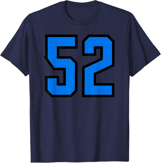Blue Black Sports Team Number 52 T-Shirt - T-Shirt | Navy