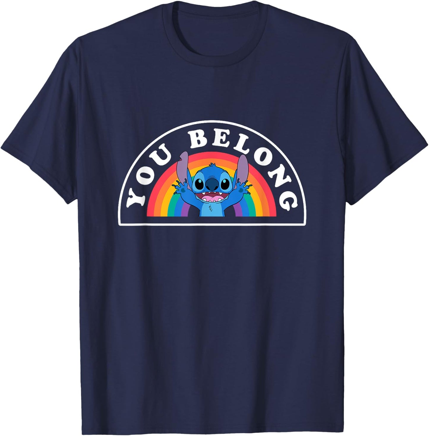 Disney Lilo & Stitch You Belong Happy Rainbow Logo T-Shirt - T-Shirt | Navy