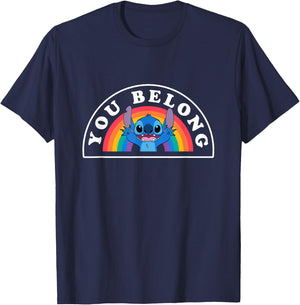 Disney Lilo & Stitch You Belong Happy Rainbow Logo T-Shirt - T-Shirt | Navy