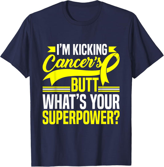 Kicking Cancers Butt Superpower Bone Cancer Awareness T-Shirt - T-Shirt | Navy