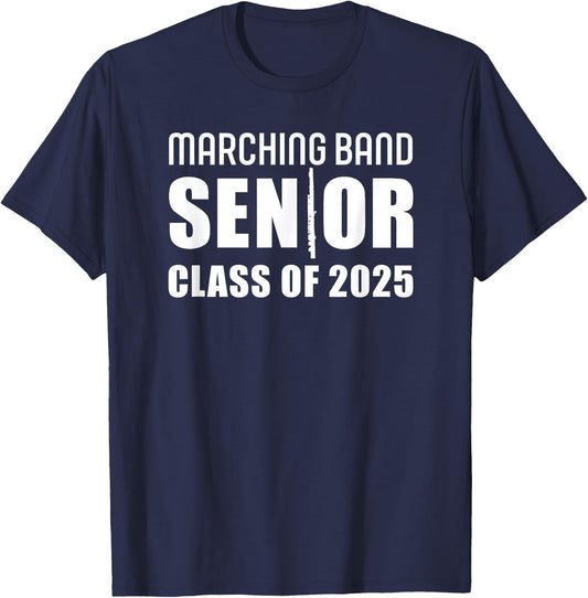 2025 Senior Flute Player Class of 2025 Marching Band Flutist T-Shirt - T-Shirt | Navy