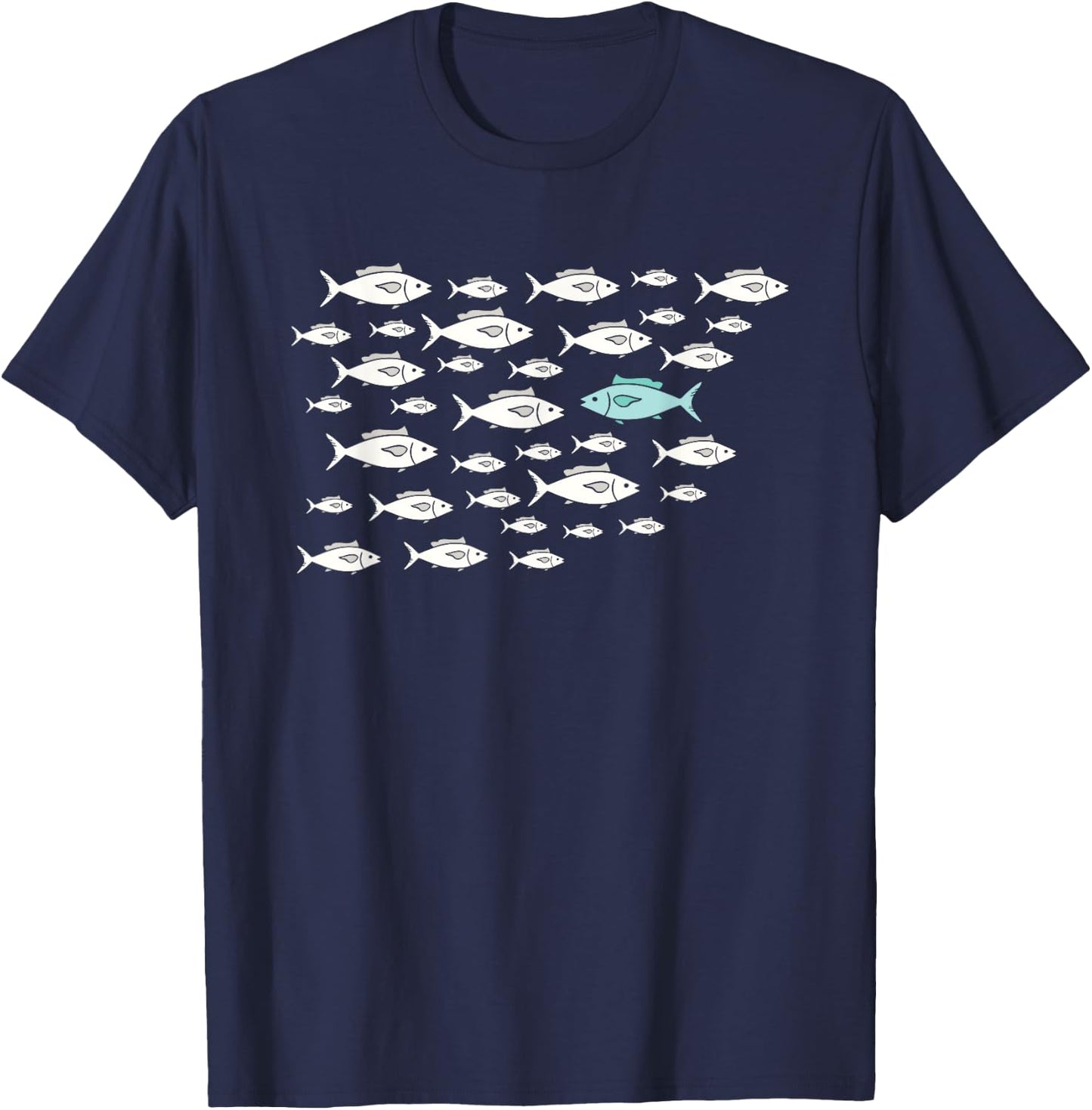 Fish Swimming Against The Current Be Yourself Different , Small, Black T-Shirt - T-Shirt | Navy