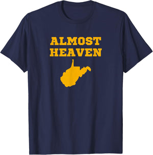 West Virginia Almost Heaven Adults Kids Blue Modern Letter Print Short Sleeve T-Shirt - T-Shirt | Navy