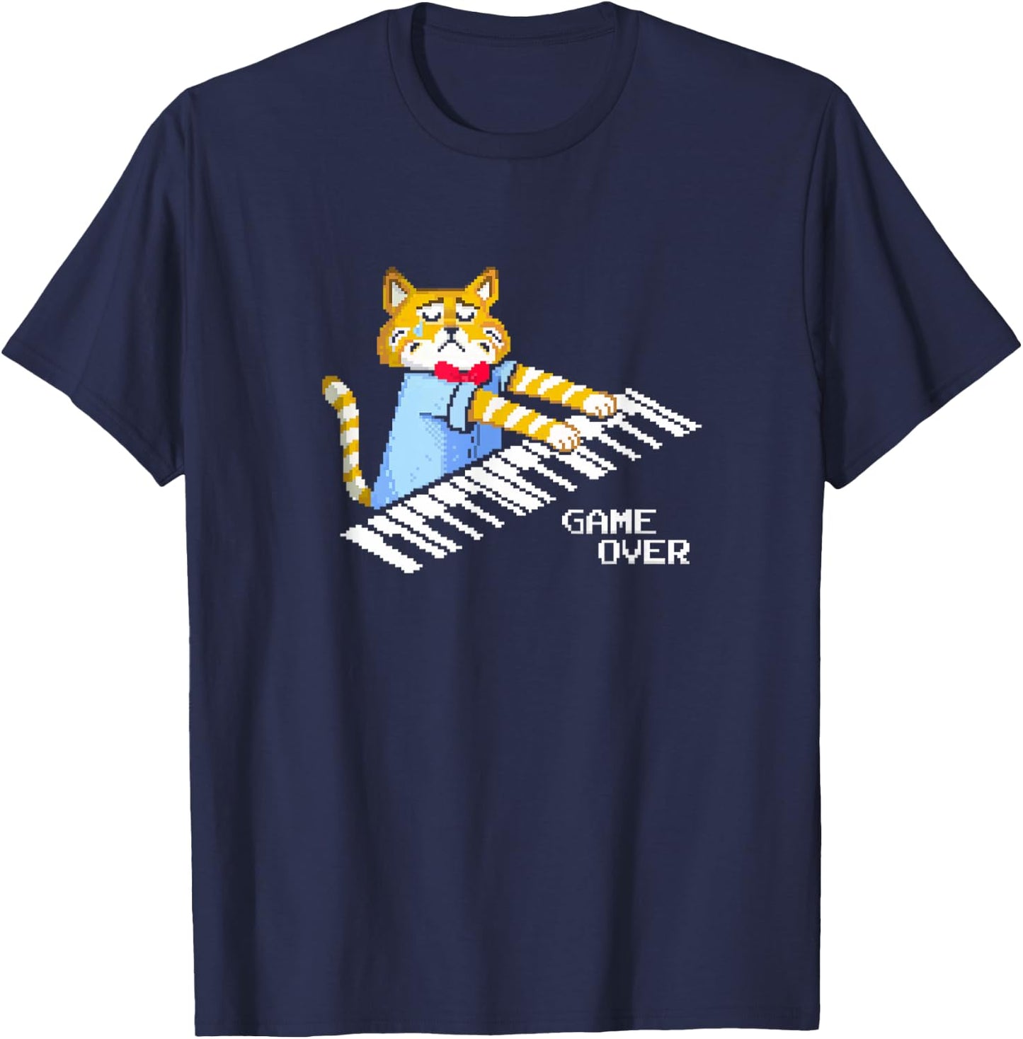 Sad Cat playing keyboard Game Over Women T-Shirt - T-Shirt | Navy