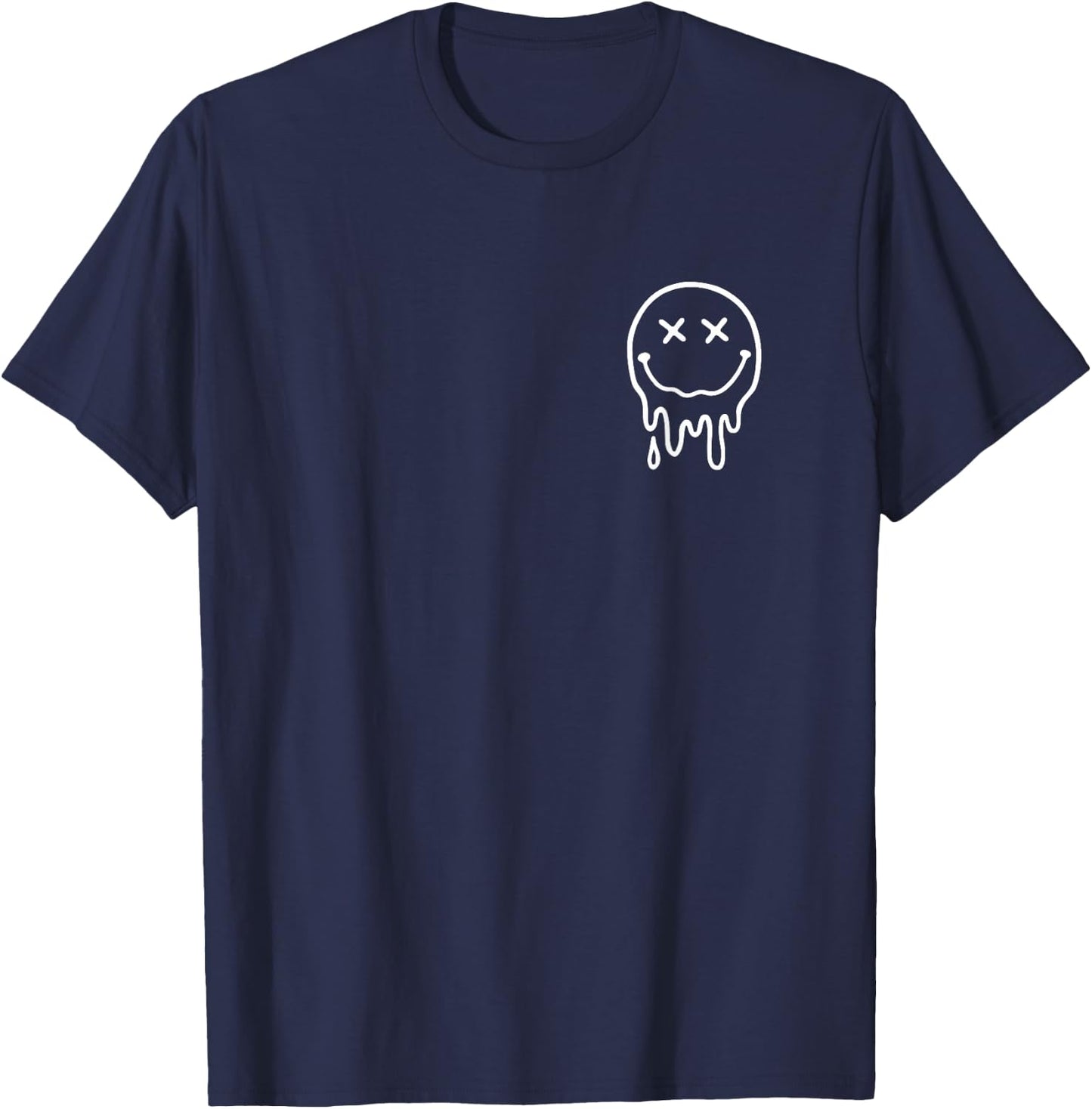 Cute X Eyes Melting Happy Face Melted Dripping Smile Face T-Shirt - T-Shirt | Navy