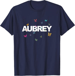 Aubrey - Beautiful Name with colorful Butterflies T-Shirt - T-Shirt | Navy