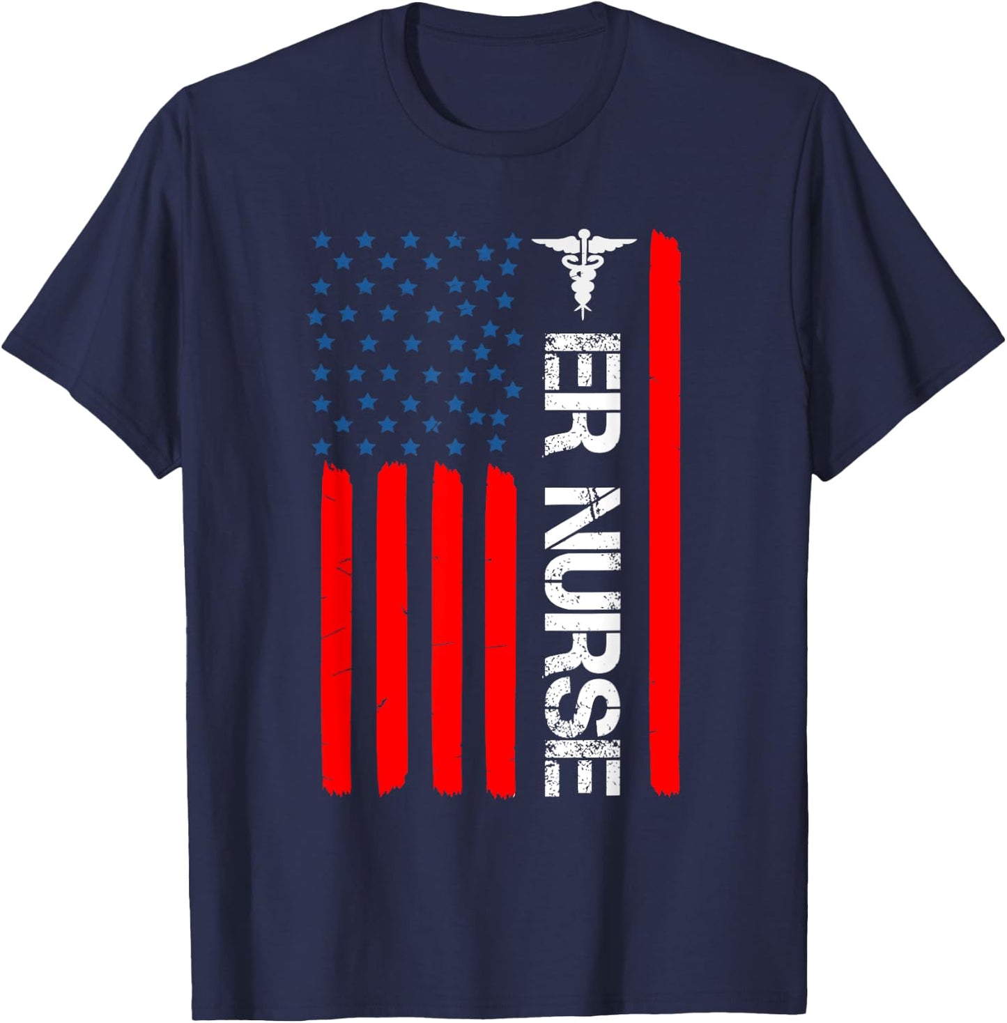 4th of July RN Patriotic ER Nurse Shirt Retro American Flag Kids Men T-Shirt - T-Shirt | Navy