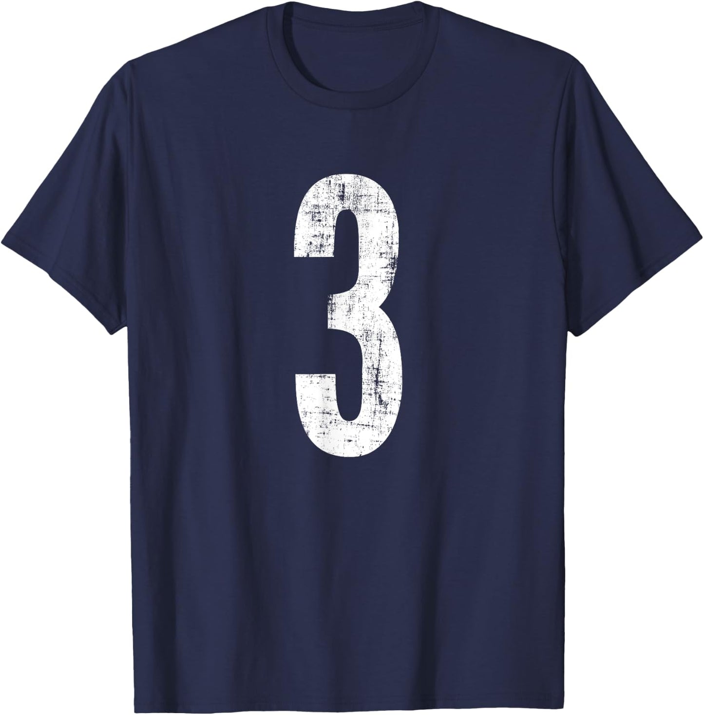 Number 3 Three Distressed Vintage Sport Team Player's T-Shirt - T-Shirt | Navy