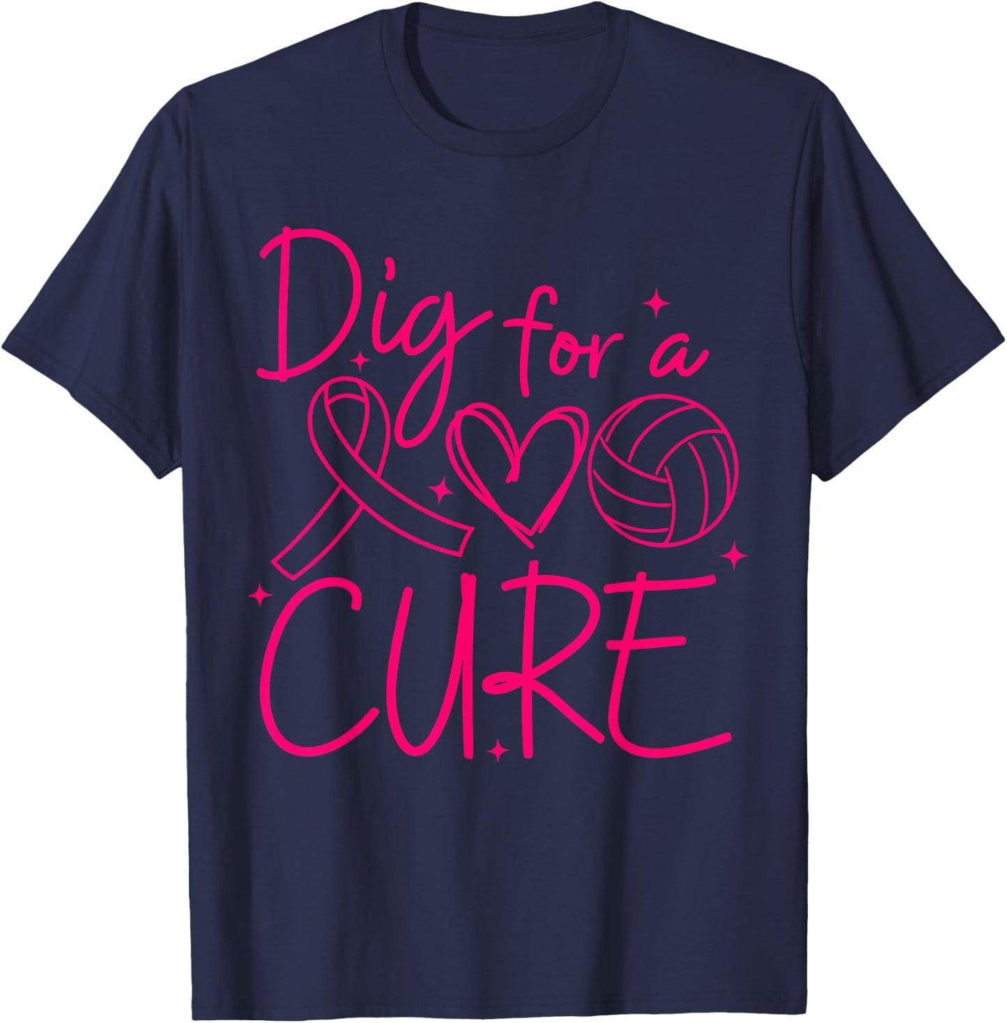 Dig For A Cure Breast Cancer Awareness Volleyball Pink T-Shirt - T-Shirt | Navy
