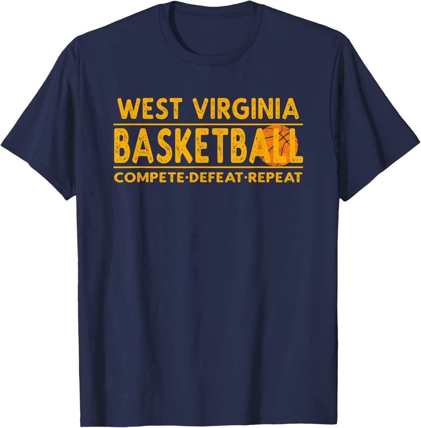 West Virginia Basketball - Compete Defeat Repeat T-Shirt - T-Shirt | Navy