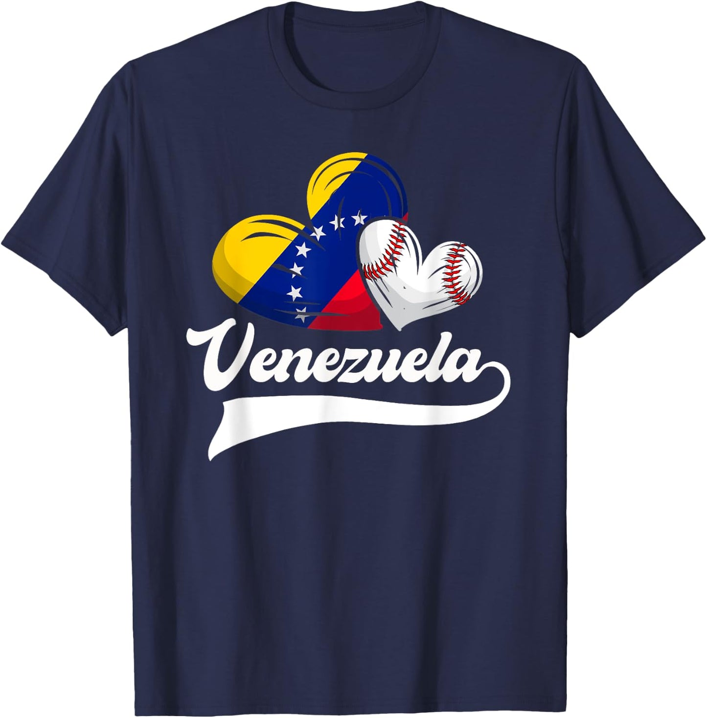 Venezuelan Baseball Player Venezuela Flag Heart Baseball T-Shirt - T-Shirt | Navy