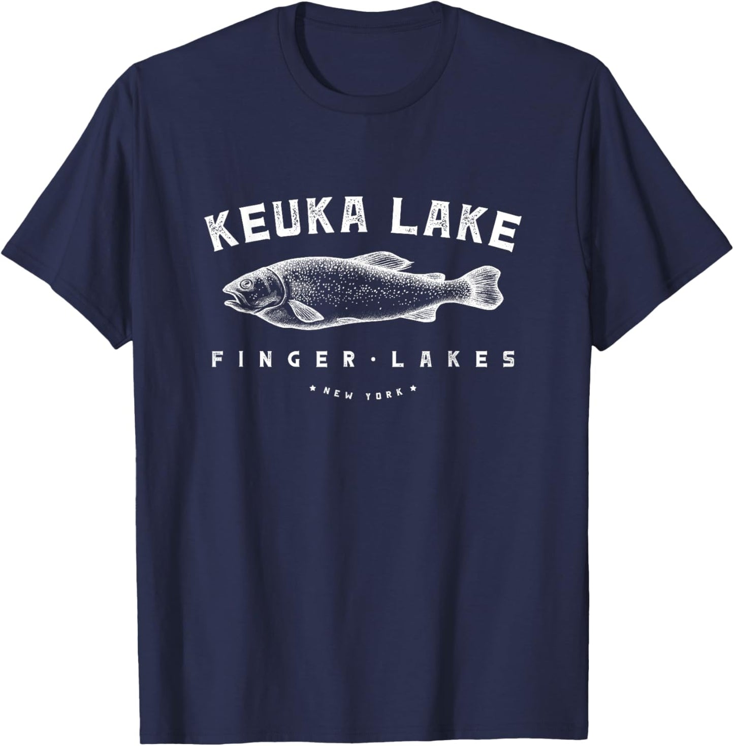 Keuka Lake Finger Lakes New York Trout Fishing T-Shirt - T-Shirt | Navy