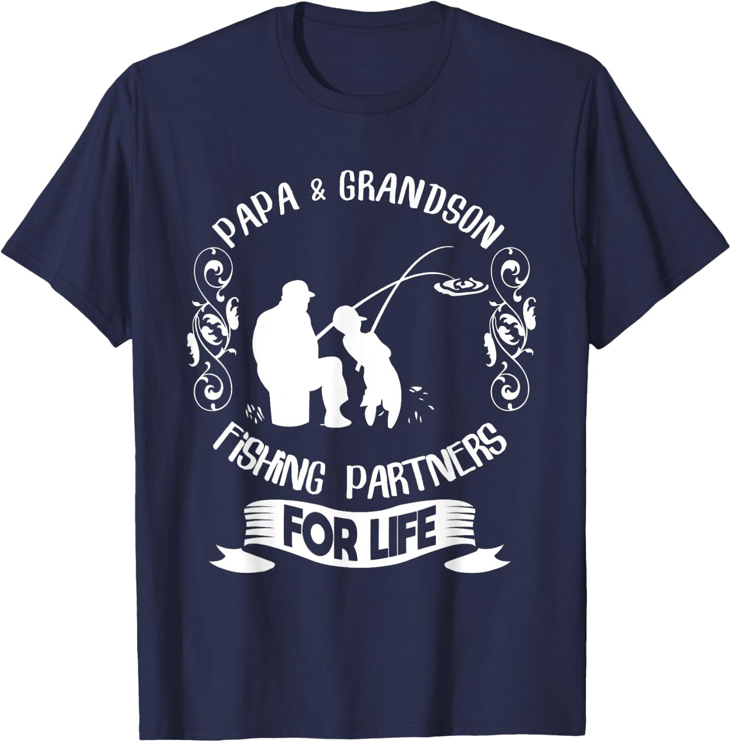 Matching Papa and Grandson Fishing Shirt Funny Fishing Trip T-Shirt - T-Shirt | Navy