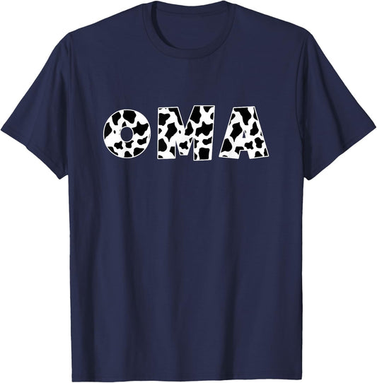 Oma Cow Print Animal Pattern Farmer Farm Grandma Funny T-Shirt - T-Shirt | Navy