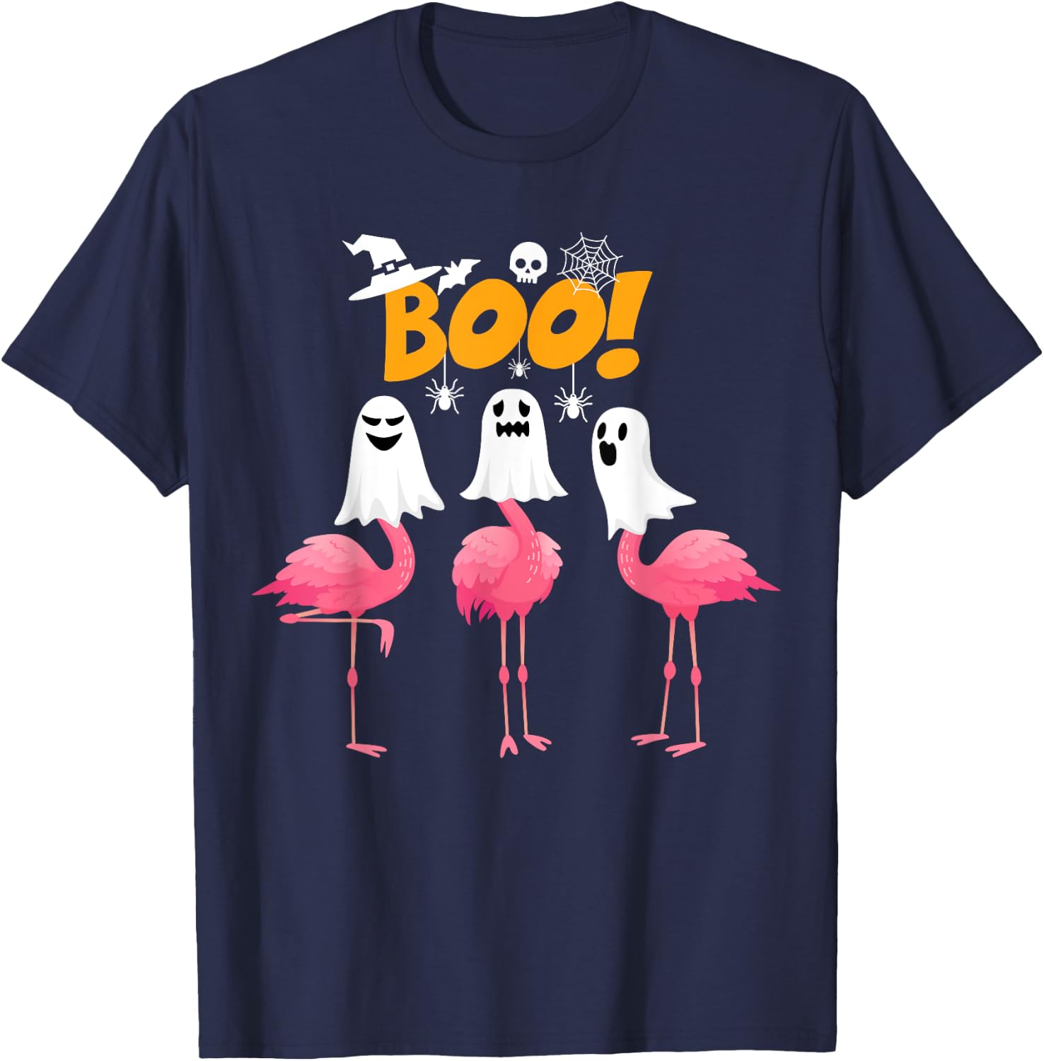 Funny Flamingo Boo - Flamingo Lover Spooky Ghost Halloween T-Shirt - T-Shirt | Navy