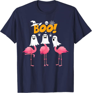 Funny Flamingo Boo - Flamingo Lover Spooky Ghost Halloween T-Shirt - T-Shirt | Navy