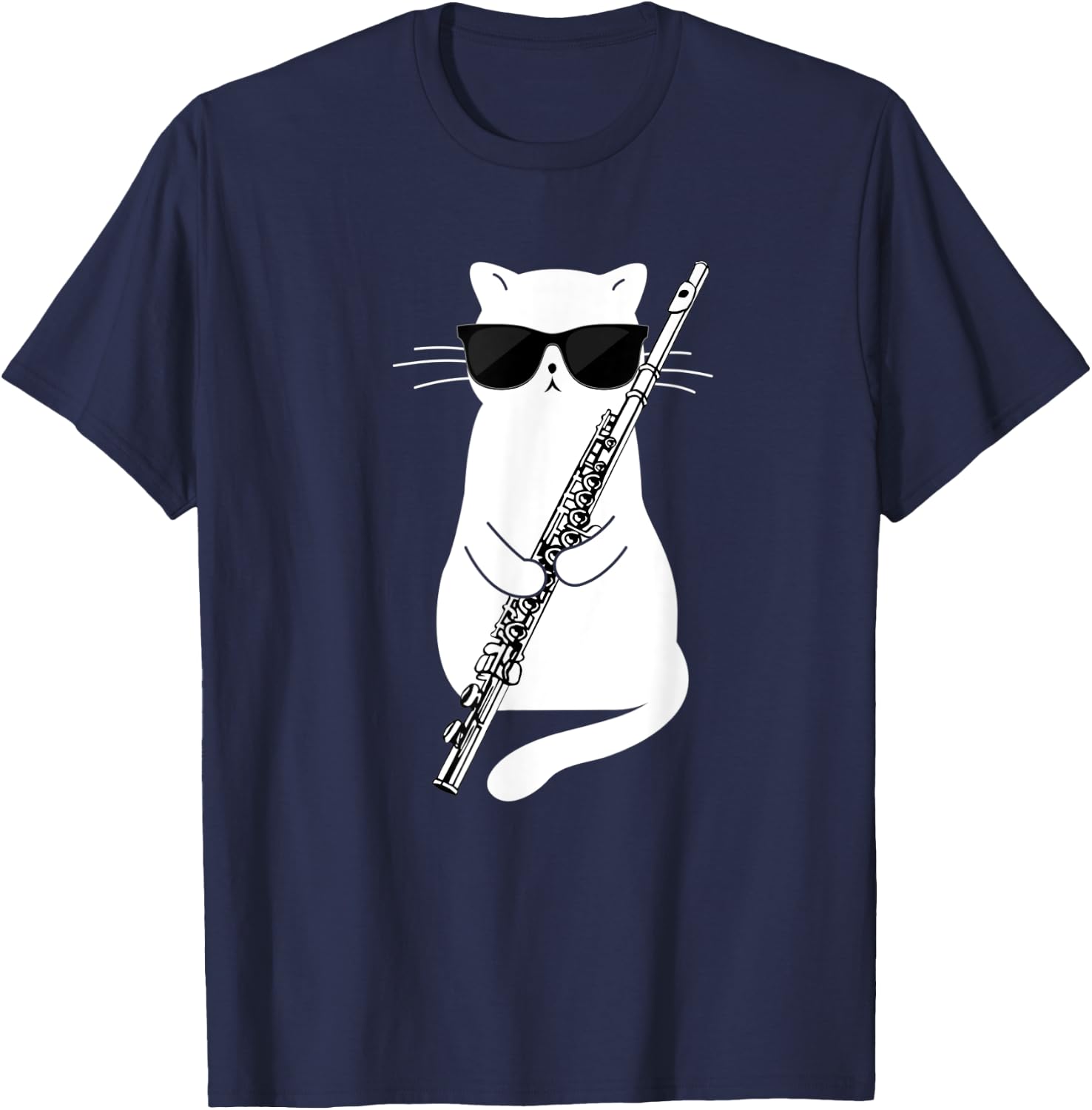 Cat wearing sunglasses playing Flute Women Kids T-Shirt - T-Shirt | Navy